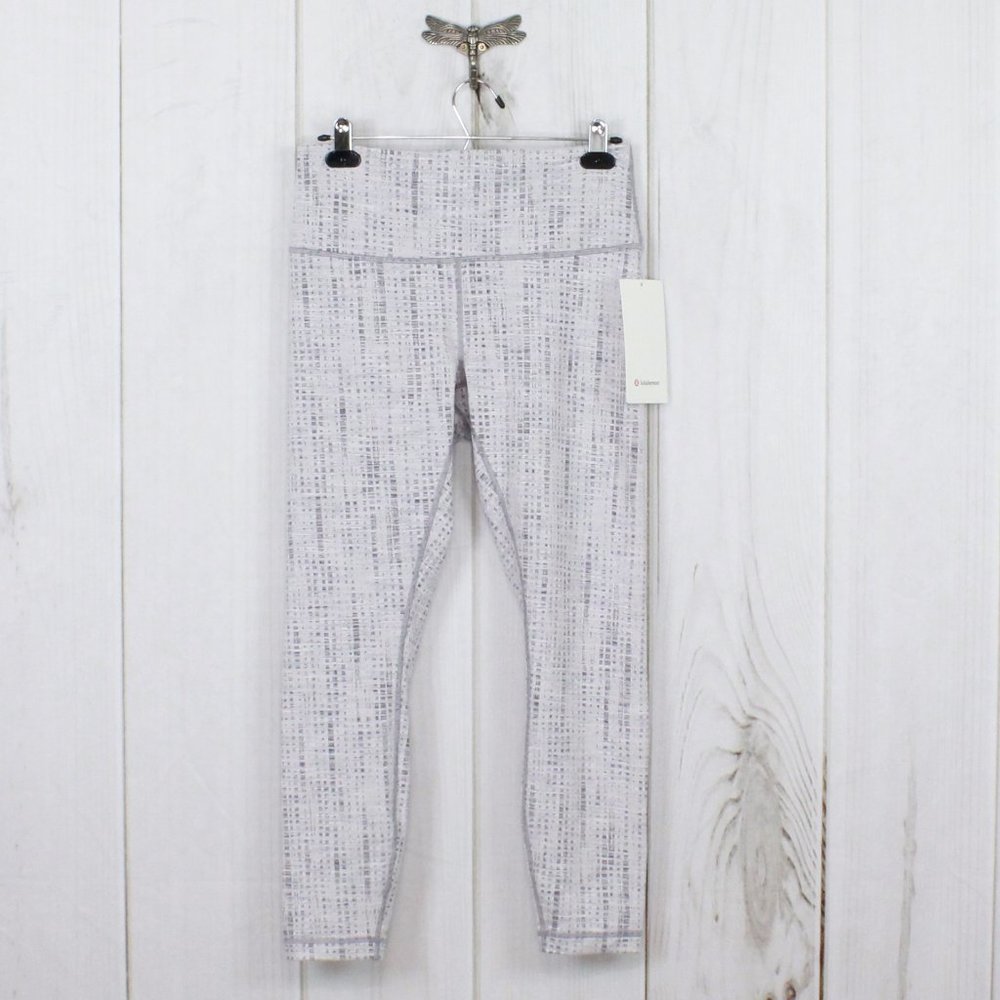 Lululemon Wunder Under HR Tight 25" Roll Down Gray White Yoga Leggings Size 10